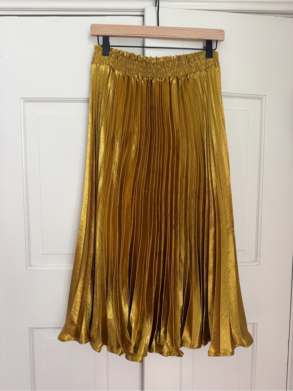 English Factory Metallic Gold Pleated Midi Skirt